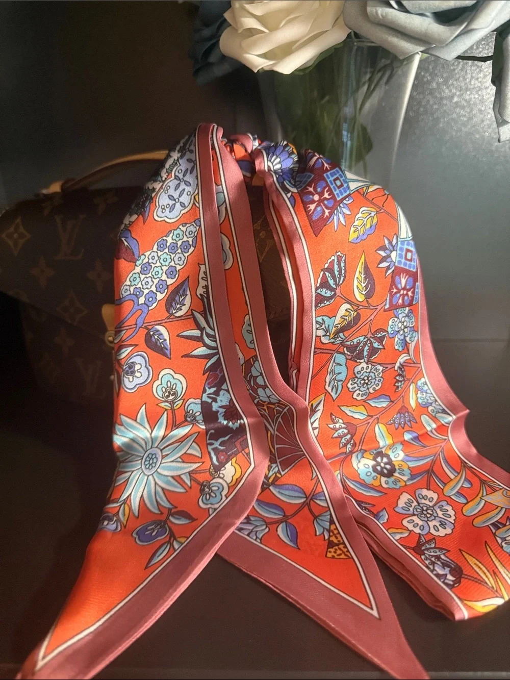 Floral Twilly Scarf - Orange
